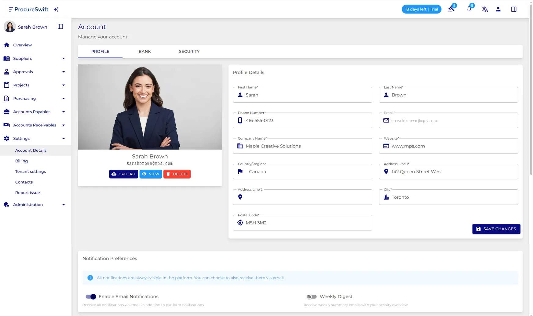 ProcureSwift main application screen